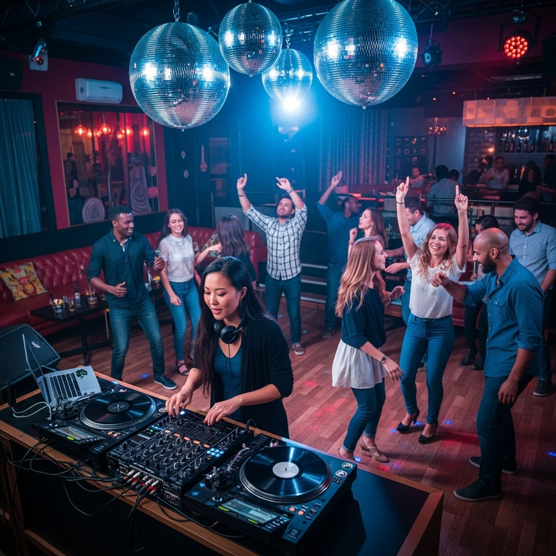 Vibrant Disco Club with Asian DJ | Electric Atmosphere