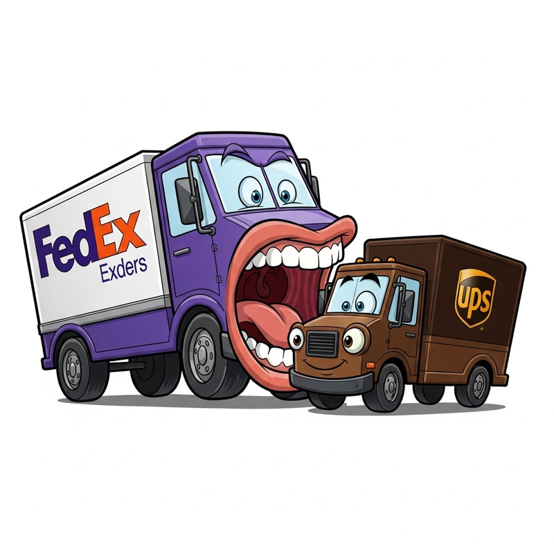 Funny FedEx Eats UPS Illustration Funny FedEx Eats UPS Illustration