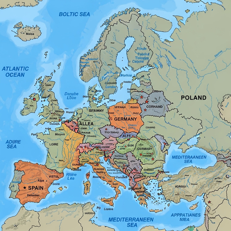 Detailed Map of Europe with Borders and Capitals