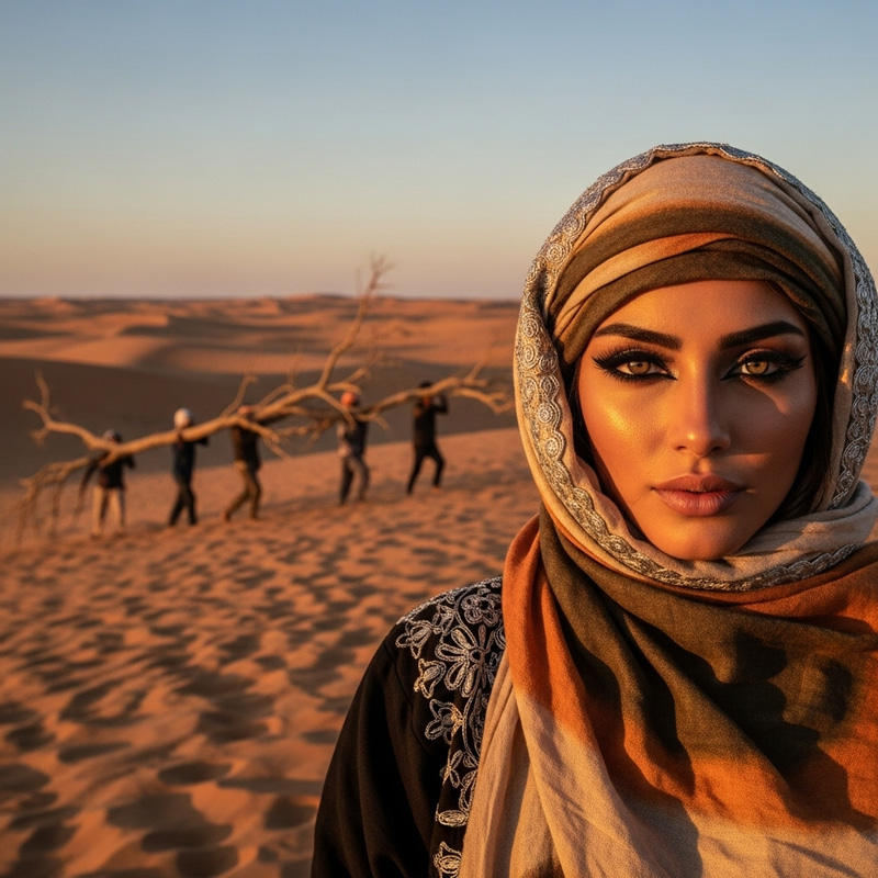 Arabian Woman with Beautiful Kohl-Rimmed Eyes in the Desert