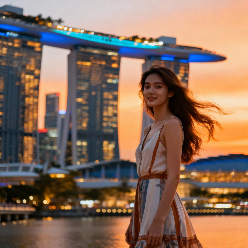 Beautiful Woman at Marina Bay Sands Beautiful Woman at Marina Bay Sands
