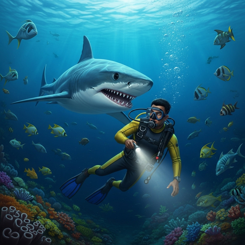 Realistic Shark Attack on Scuba Diver | Underwater Encounter