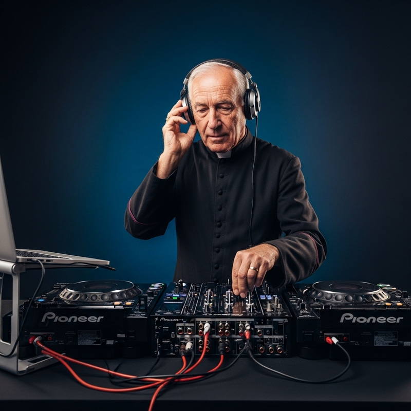 Elderly Priest DJing: A Surprising Fusion of Music Elderly Priest DJing: A Surprising Fusion of Music