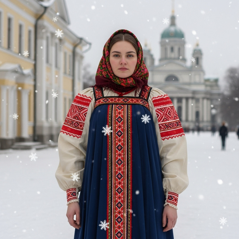 Lady in Russian Folklore Evening Dress in Winter Saint Petersburg Lady in Russian Folklore Evening Dress in Winter Saint Petersburg