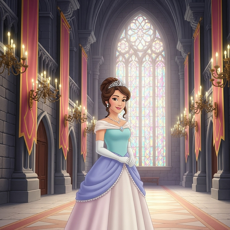 Asian Princess in Grand Castle Hallway | Regal Ball Gown - Enchanting Portrait Asian Princess in Grand Castle Hallway | Regal Ball Gown - Enchanting Portrait