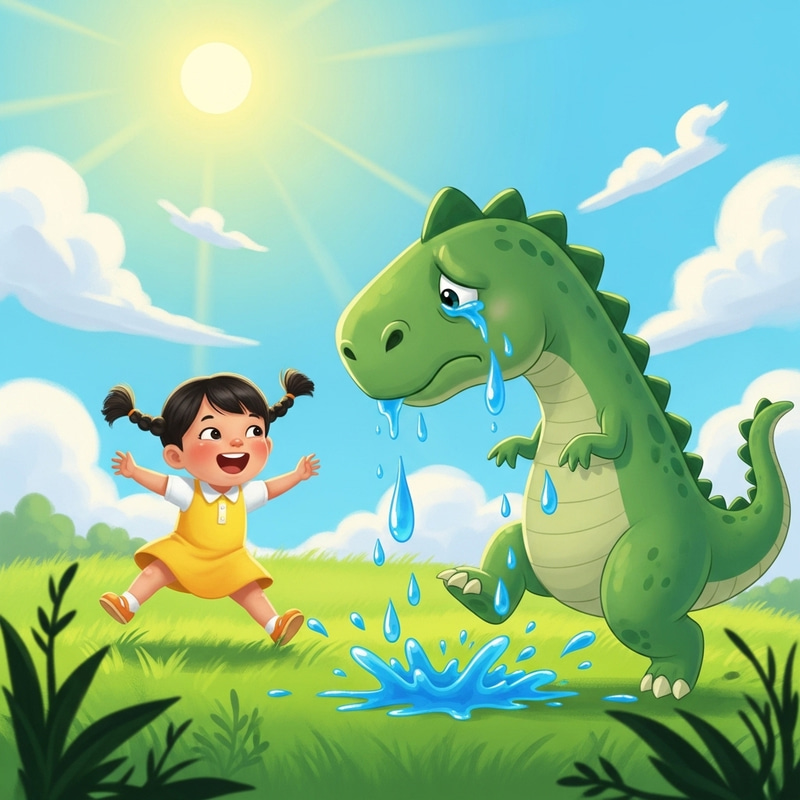 Child Running After Crying Dinosaur | Adorable Illustration Child Running After Crying Dinosaur | Adorable Illustration