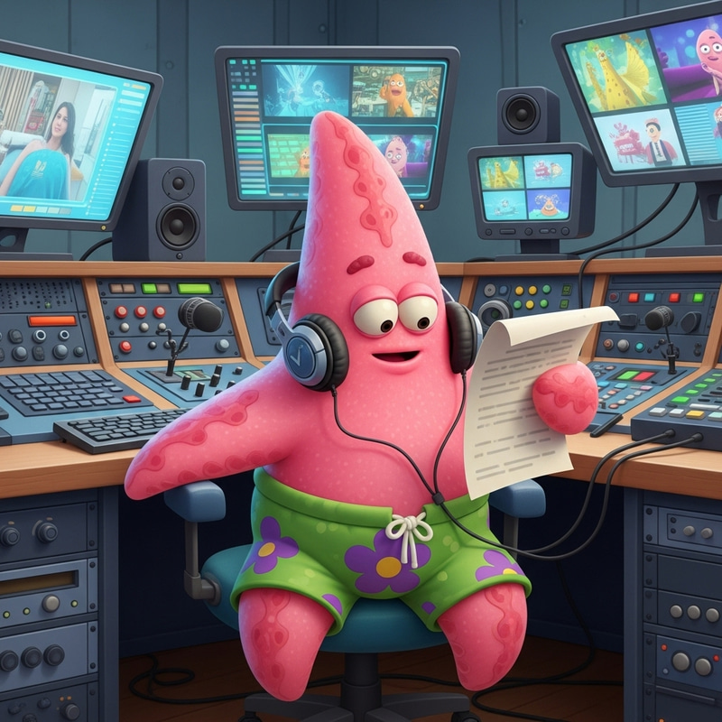 Patrick Starfish in Media Hub | Aquatic Cartoon Character at Work Patrick Starfish in Media Hub | Aquatic Cartoon Character at Work