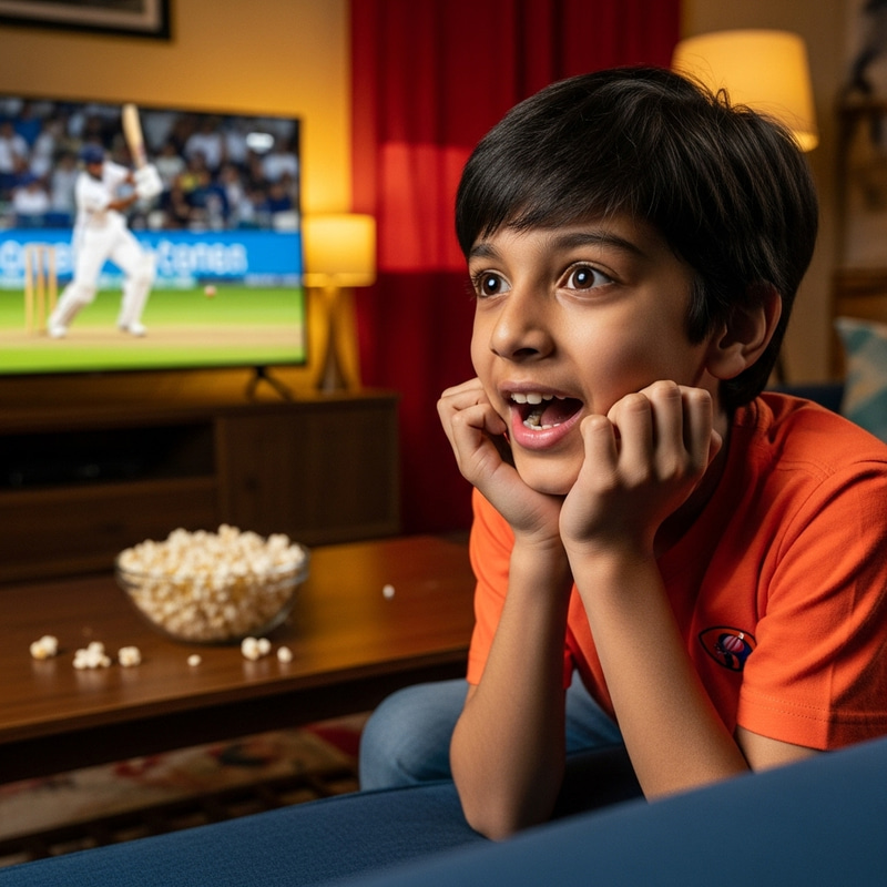 Energetic IPL Excitement: Boy in Vibrant Cricket Action Energetic IPL Excitement: Boy in Vibrant Cricket Action