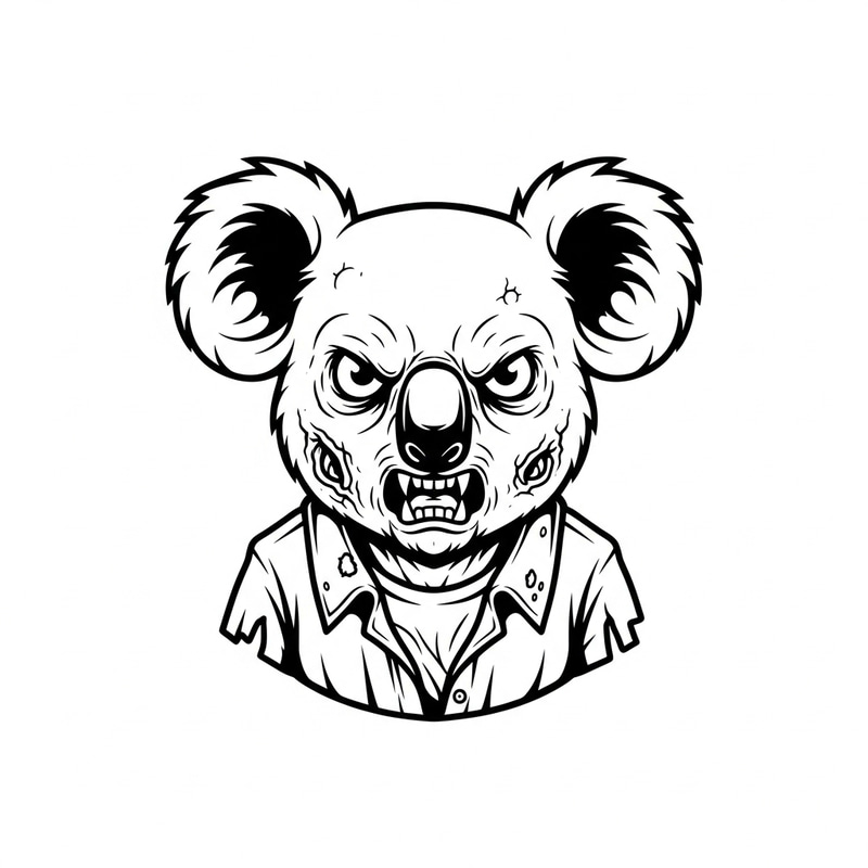 High-Definition Furious Zombie Koala Line Art Design High-Definition Furious Zombie Koala Line Art Design