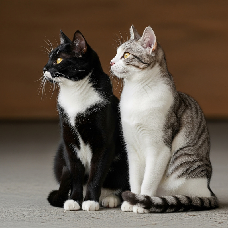 Elegant Black and White Felines with Gray Stripes