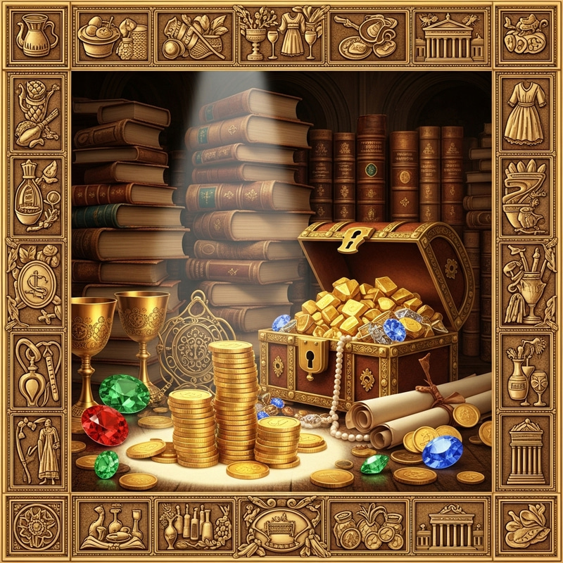 Monetary Value and Wealth: Stacks of Gold Coins and Precious Gems Monetary Value and Wealth: Stacks of Gold Coins and Precious Gems