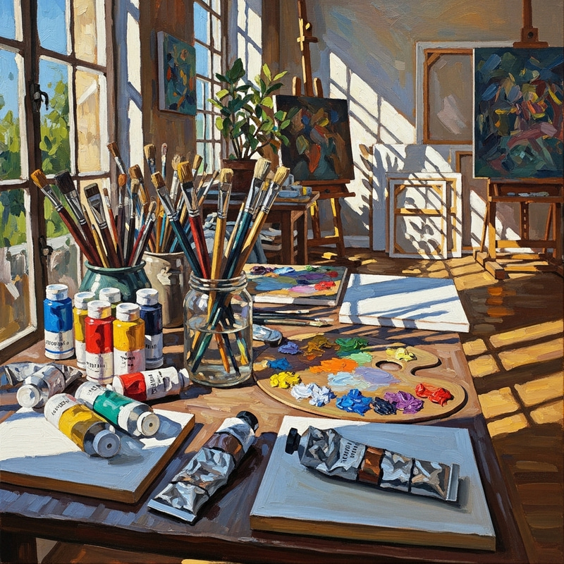 Impressionist Art Studio Painting with Vibrant Colors Impressionist Art Studio Painting with Vibrant Colors