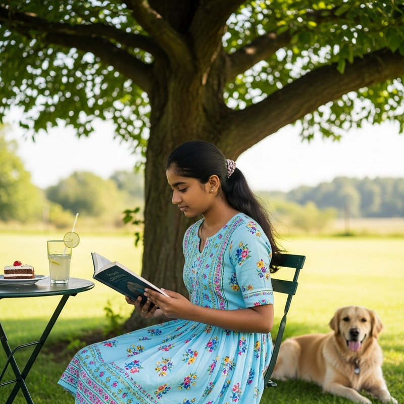 Young Girl Reading Book Under Tree