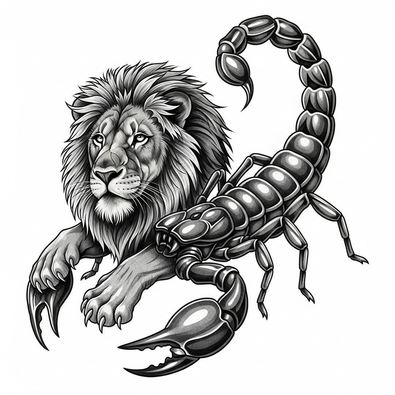 Majestic Lion Scorpion Tattoo Design