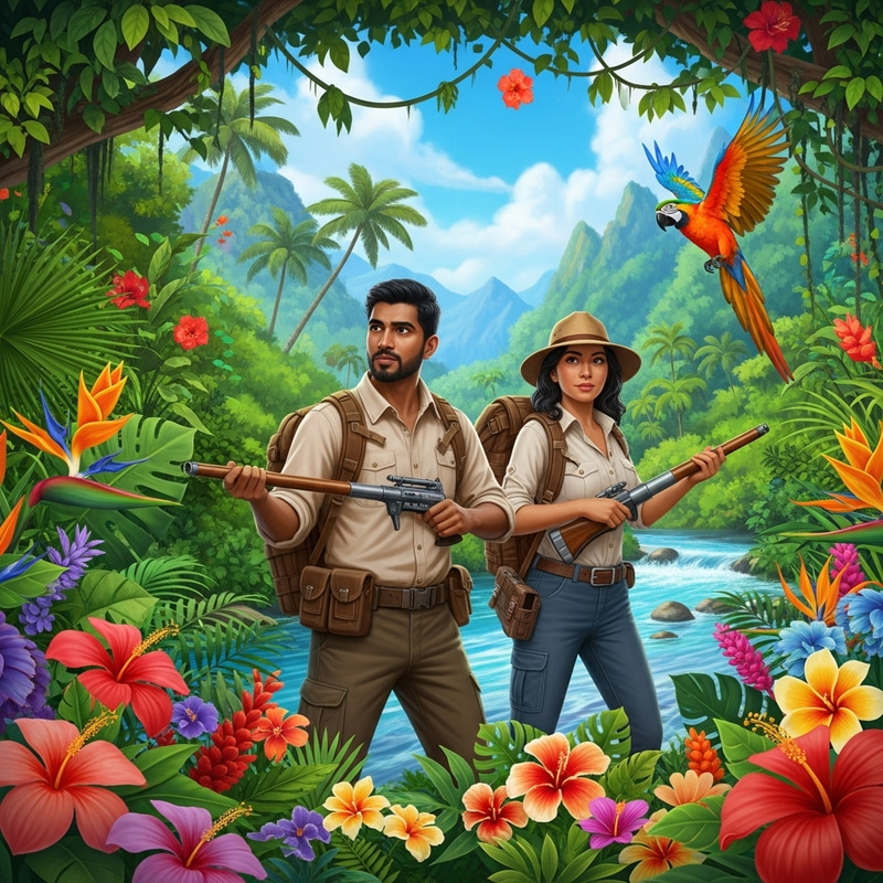 Vibrant Tropical Jungle Adventure Scene Vibrant Tropical Jungle Adventure Scene