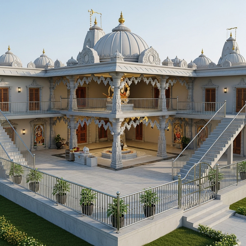 Architectural Beauty: Shiv Temple with Pillars, Statues, and Marble Flooring Architectural Beauty: Shiv Temple with Pillars, Statues, and Marble Flooring