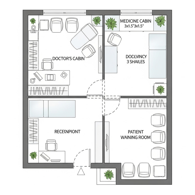 110-Sq-Ft Homoeopathy Clinic Layout: Doctors' Cabin, Medicine Cabin, Patient Waiting Room 110-Sq-Ft Homoeopathy Clinic Layout: Doctors' Cabin, Medicine Cabin, Patient Waiting Room