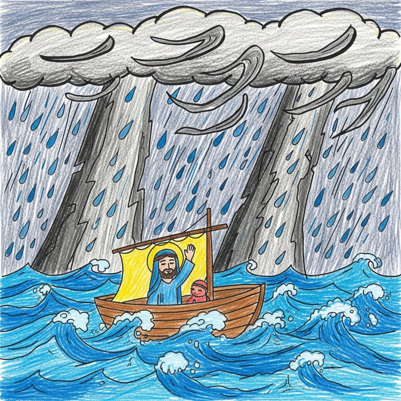 3-Year-Old Crayon Drawing Depicting Jesus Calming a Storm 3-Year-Old Crayon Drawing Depicting Jesus Calming a Storm