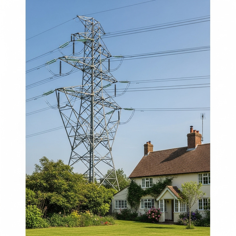 Charming English Cottage with UK Electricity Pylon Charming English Cottage with UK Electricity Pylon