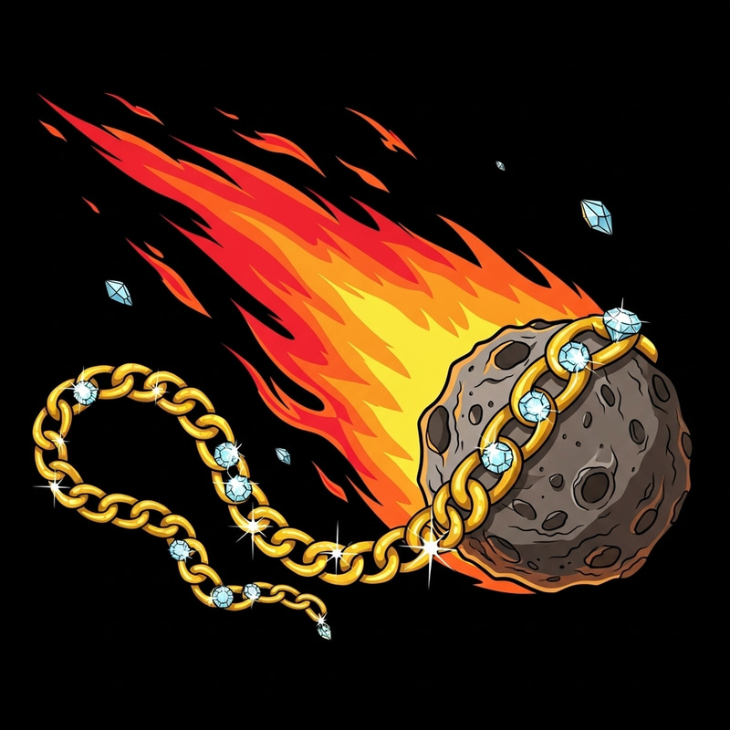Cartoon Asteroid with Blazing Fire and Gold Rap Chain Cartoon Asteroid with Blazing Fire and Gold Rap Chain