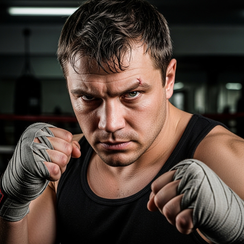 Strong Russian Boxer, 34, Athletic with Stern Look | Impressive Image