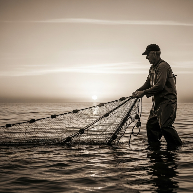 Vintage Fishermen Hauling Fishnet from Sea | Nostalgic Image