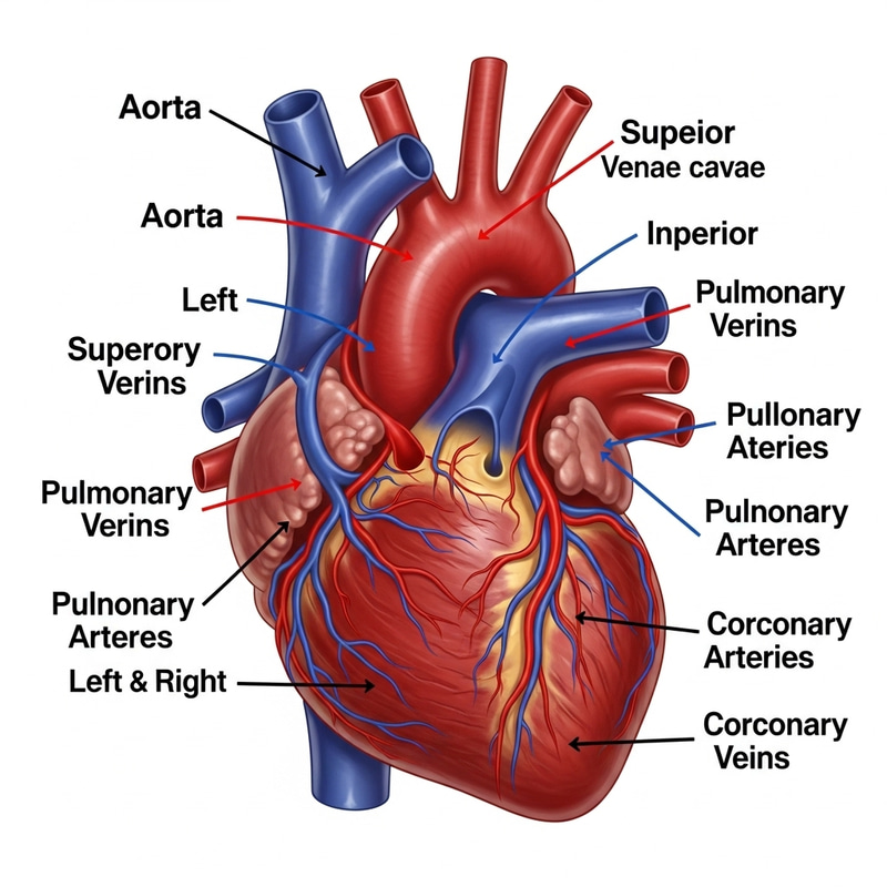 Real Human Heart Vessels Anatomy | Labeled Illustration Real Human Heart Vessels Anatomy | Labeled Illustration
