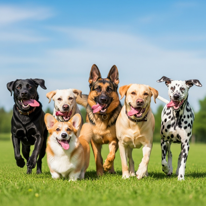 Energetic Dogs Running in Park | Sunny Day Playful Pups Energetic Dogs Running in Park | Sunny Day Playful Pups