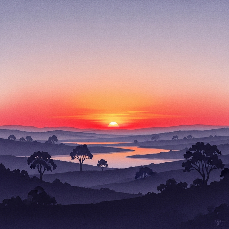 Sunset Watercolor Landscape Art Sunset Watercolor Landscape Art