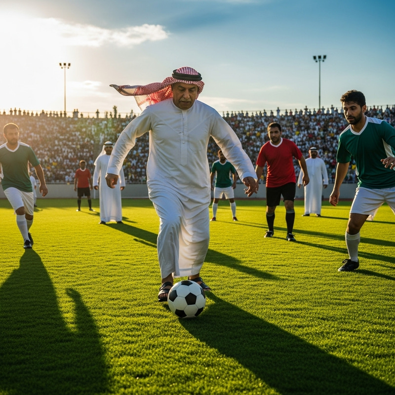 Senior Arabic Man Skillfully Playing Football | Exciting Scene Senior Arabic Man Skillfully Playing Football | Exciting Scene