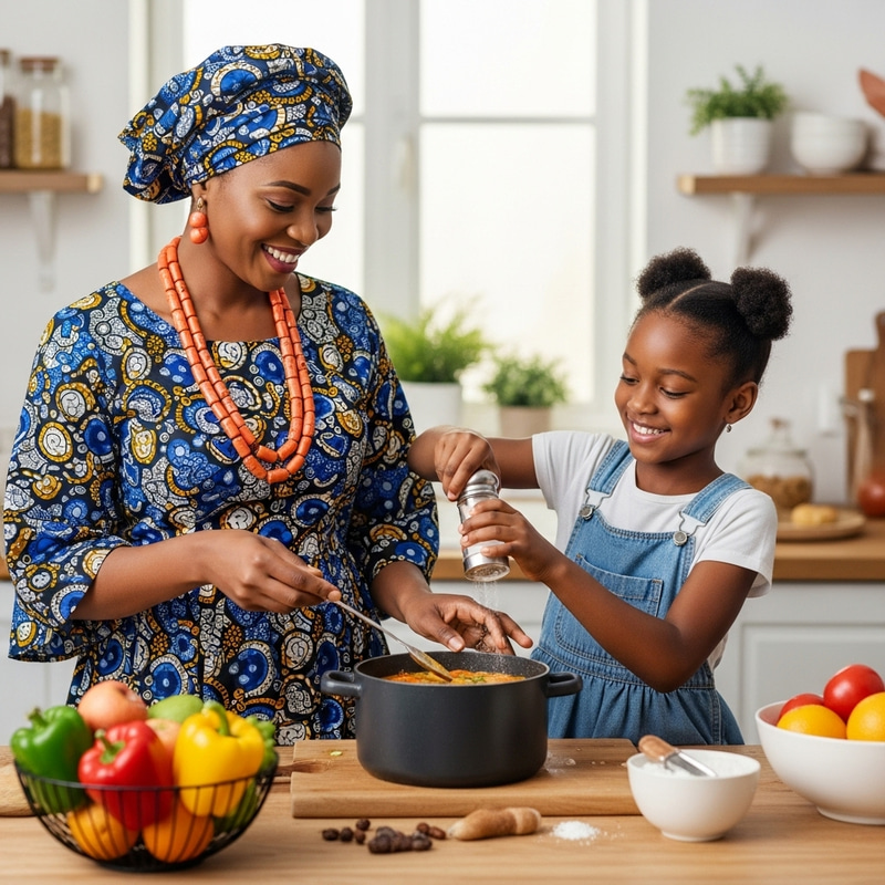 Nigerian Woman Cooking: Heartwarming Scene with Daughter Nigerian Woman Cooking: Heartwarming Scene with Daughter
