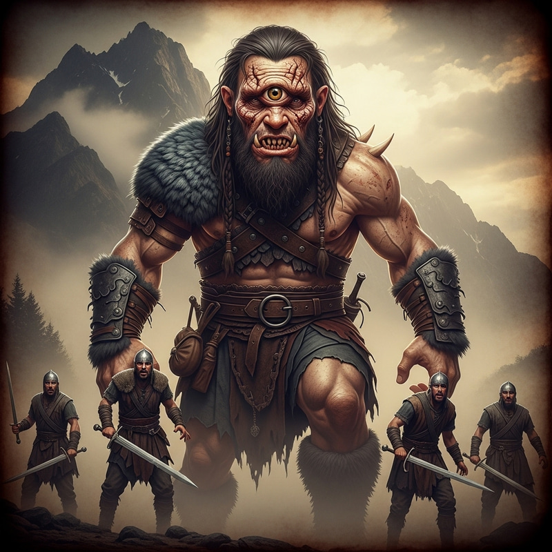 Epic Cyclopean Giant in Rugged Mountain Scene Epic Cyclopean Giant in Rugged Mountain Scene