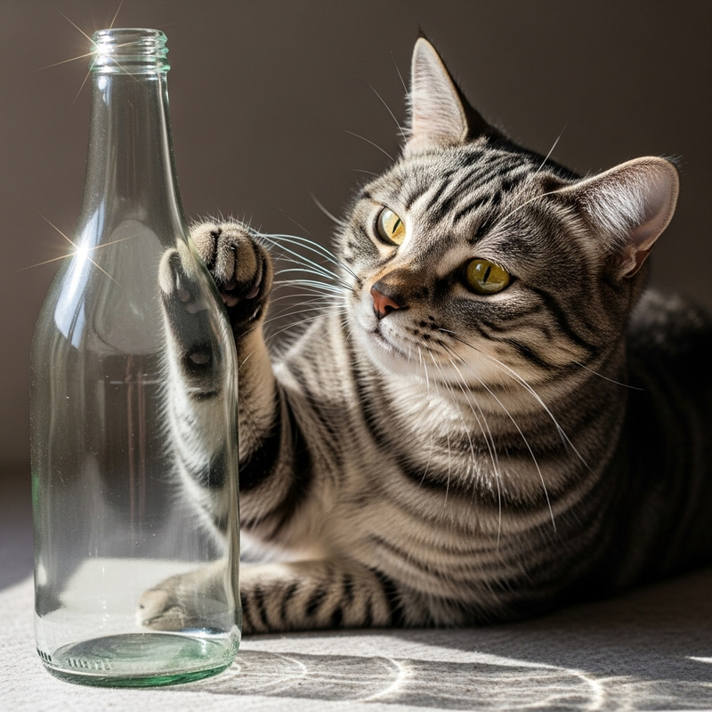 Curious Tabby Cat Playing with Bottle | Cute Cat Image