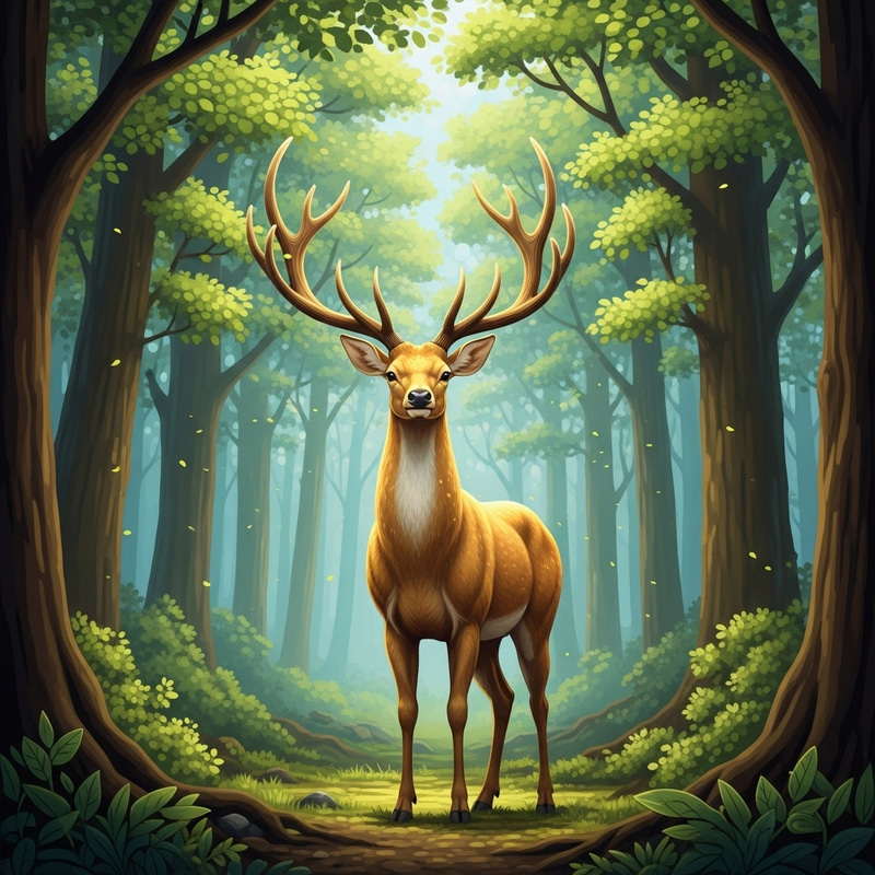 Majestic Golden Deer in Lush Forest - Wildlife Beauty Majestic Golden Deer in Lush Forest - Wildlife Beauty
