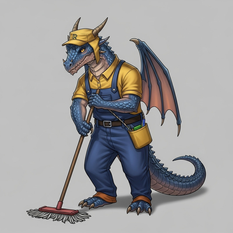 Dragon Maid Service | Cute Dragon in Outfit with Mop Dragon Maid Service | Cute Dragon in Outfit with Mop