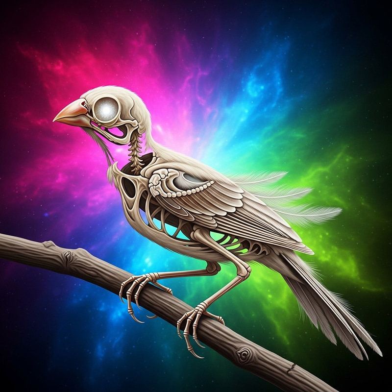 Skeletal-Like Finch on Bright Background Skeletal-Like Finch on Bright Background