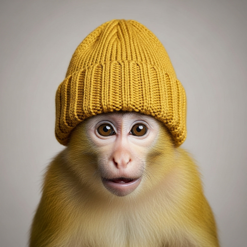 Adorable Yellow Baby Monkey with Beanie Hat