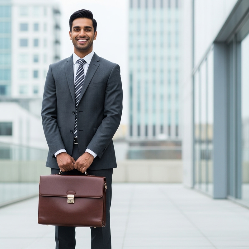 Smiling Businessman with Large Briefcase | Professional Look Smiling Businessman with Large Briefcase | Professional Look