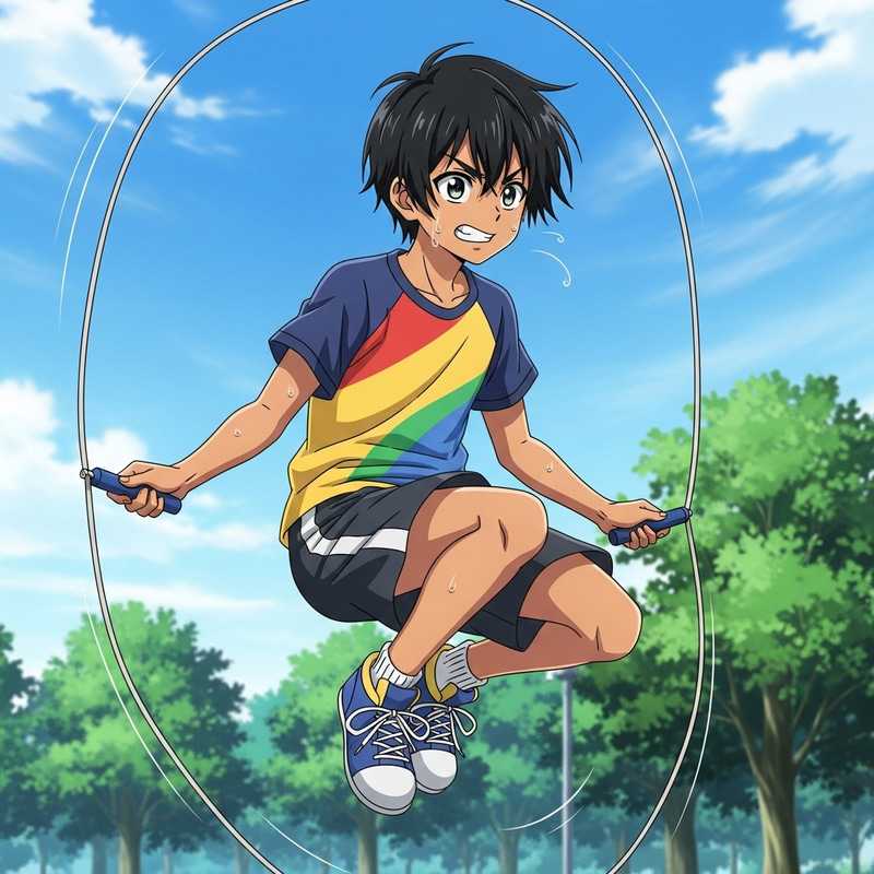 Energetic South Asian Boy Rope Skipping | Anime Character