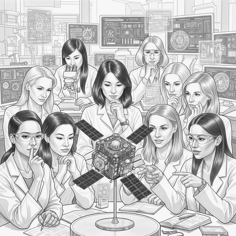 Pencil Drawing of Diverse Women Astronomers by Mars Reconnaissance Orbiter