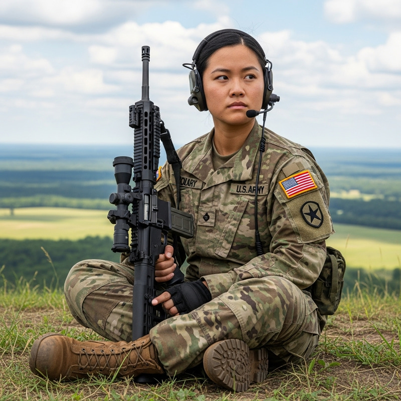 Asian Female Soldier with Precision Rifle | Military Duty