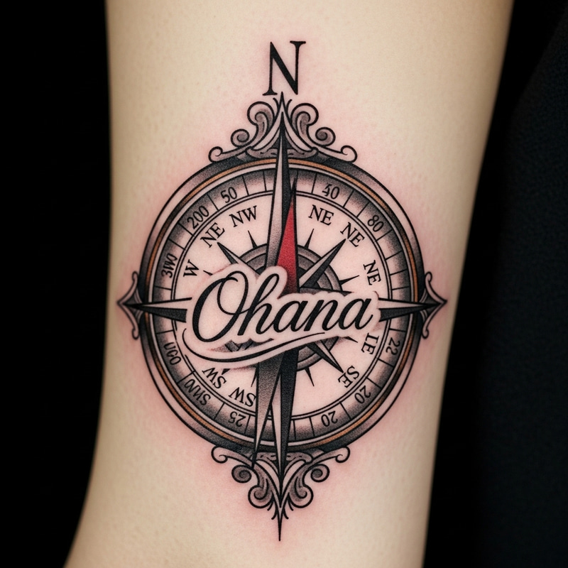 Ohana Compass Tattoo Design | Meaningful Ink
