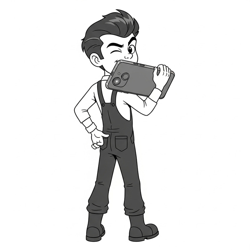 Mario-Style Animated Character with iPhone - Full-Body Illustration Mario-Style Animated Character with iPhone - Full-Body Illustration