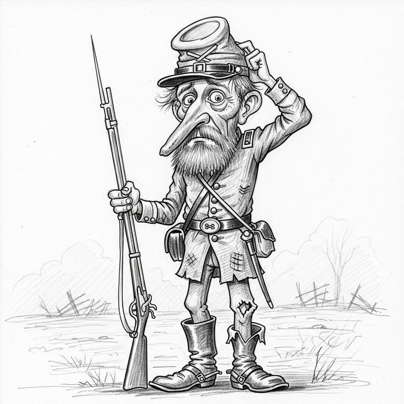 Exaggerated Civil War Southern Soldier Caricature Exaggerated Civil War Southern Soldier Caricature