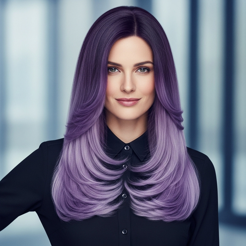 Stylish Woman showcasing her gradient purple straight hair Stylish Woman showcasing her gradient purple straight hair