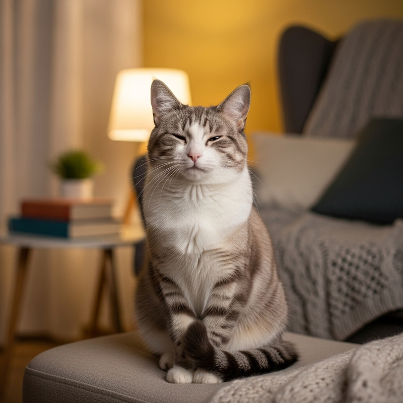 Happy and Content Cat in Cozy Home Setting