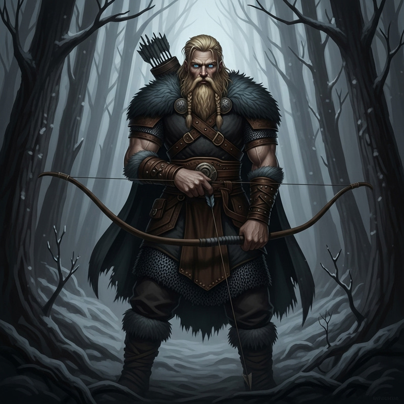 Bearded Viking D&D Hunter with Bow in Winter Forest Bearded Viking D&D Hunter with Bow in Winter Forest