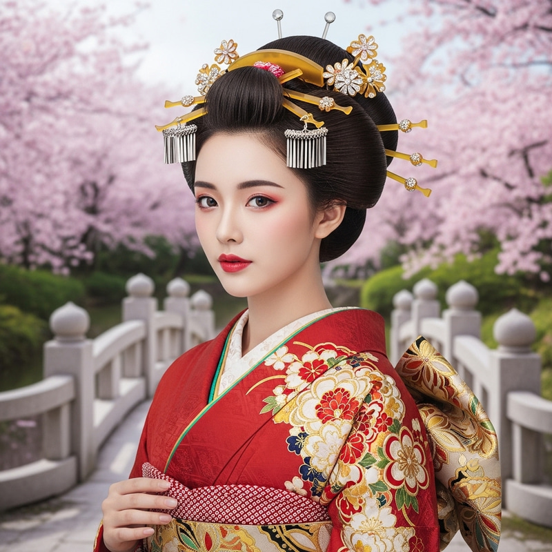 Beautiful Japanese Woman in Traditional Kimono - Serene Portrait Beautiful Japanese Woman in Traditional Kimono - Serene Portrait