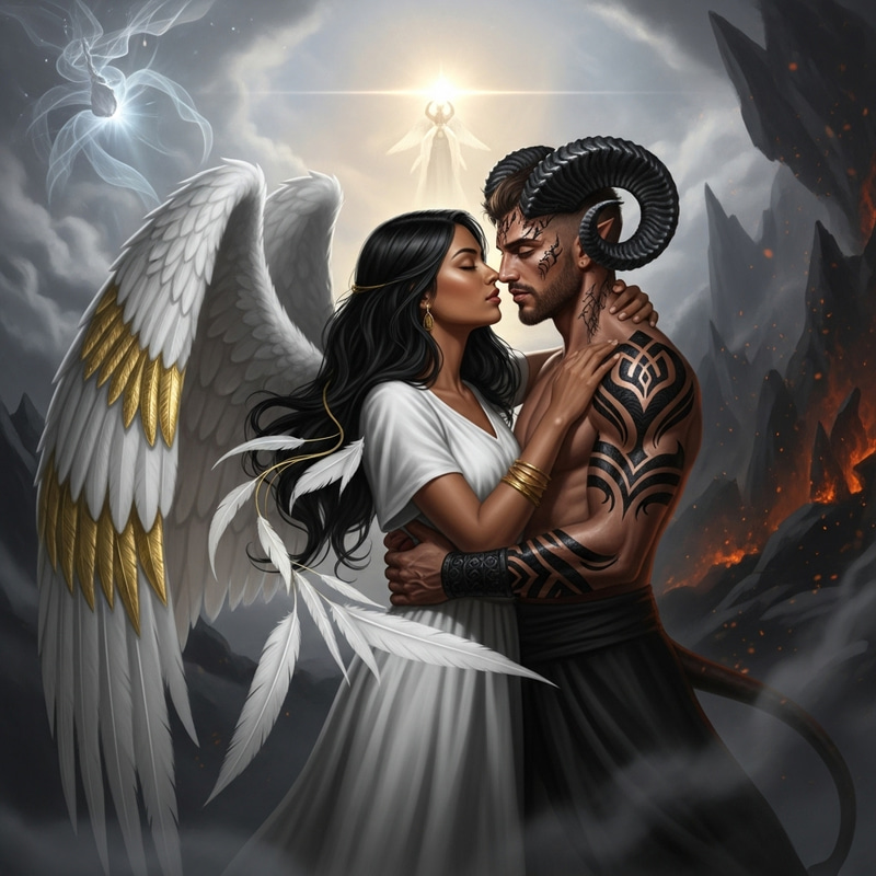 Angel and Demon Embrace: Light and Dark in Harmony