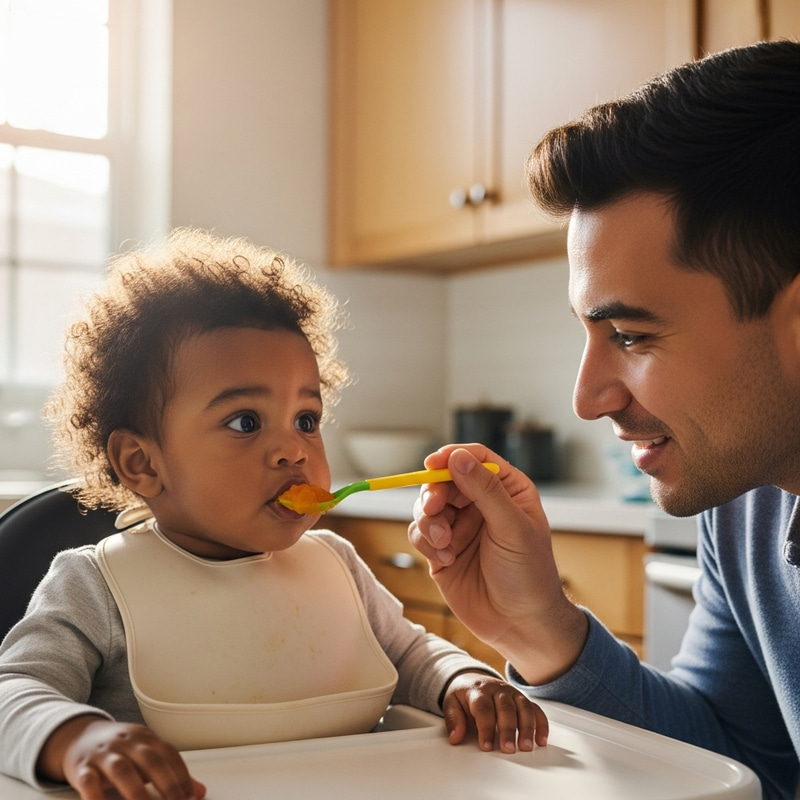 Baby Eating: Cherubic Toddler Enjoys Baby Food Baby Eating: Cherubic Toddler Enjoys Baby Food